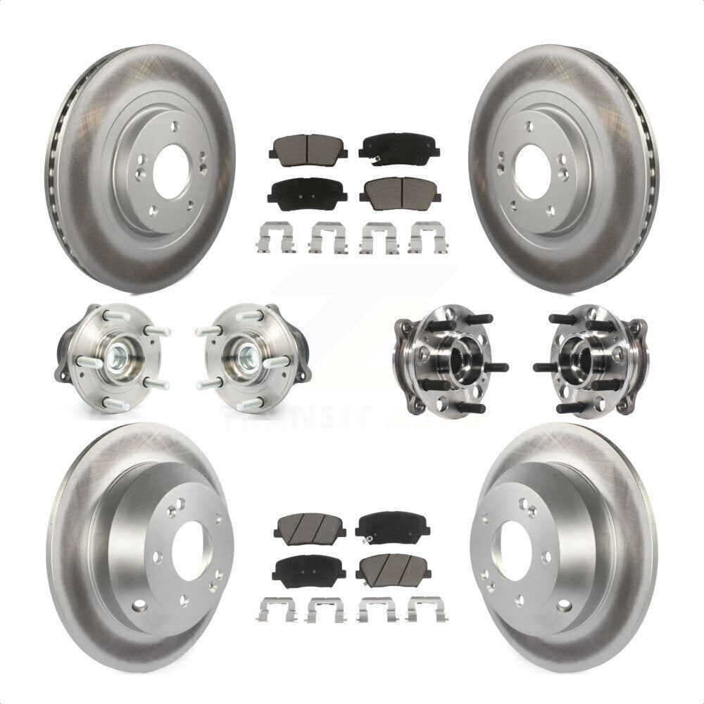 Front Rear Hub Bearings Assembly Coated Disc Brake Rotors And Ceramic Pads Kit (10Pc) For 2015-2016 Hyundai Santa Fe Sport FWD with 2.4L 2.0L KBB-120983 by Transit Auto