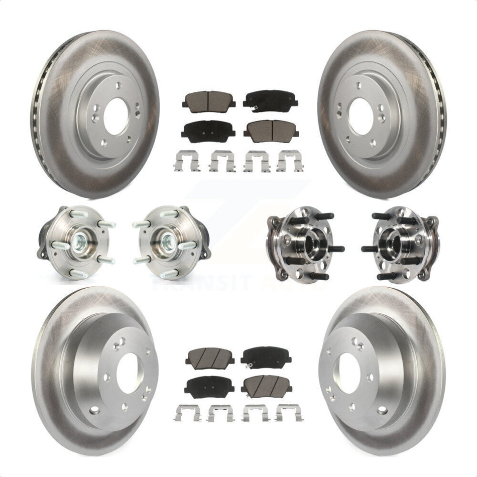 Front Rear Hub Bearings Assembly Coated Disc Brake Rotors And Ceramic Pads Kit (10Pc) For 2015-2016 Hyundai Santa Fe Sport FWD with 2.4L 2.0L KBB-120983 by Transit Auto