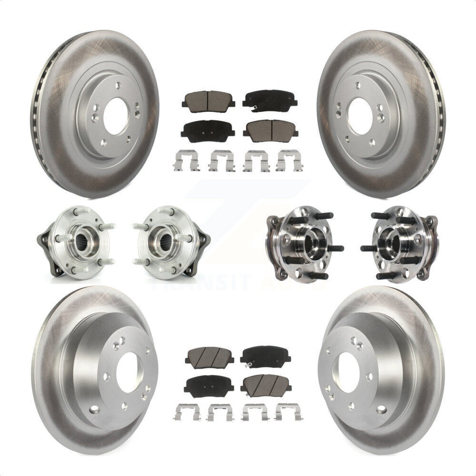 Front Rear Hub Bearings Assembly Coated Disc Brake Rotors And Ceramic Pads Kit (10Pc) For 2015-2016 Hyundai Santa Fe Sport AWD with 2.4L 2.0L KBB-120984 by Transit Auto