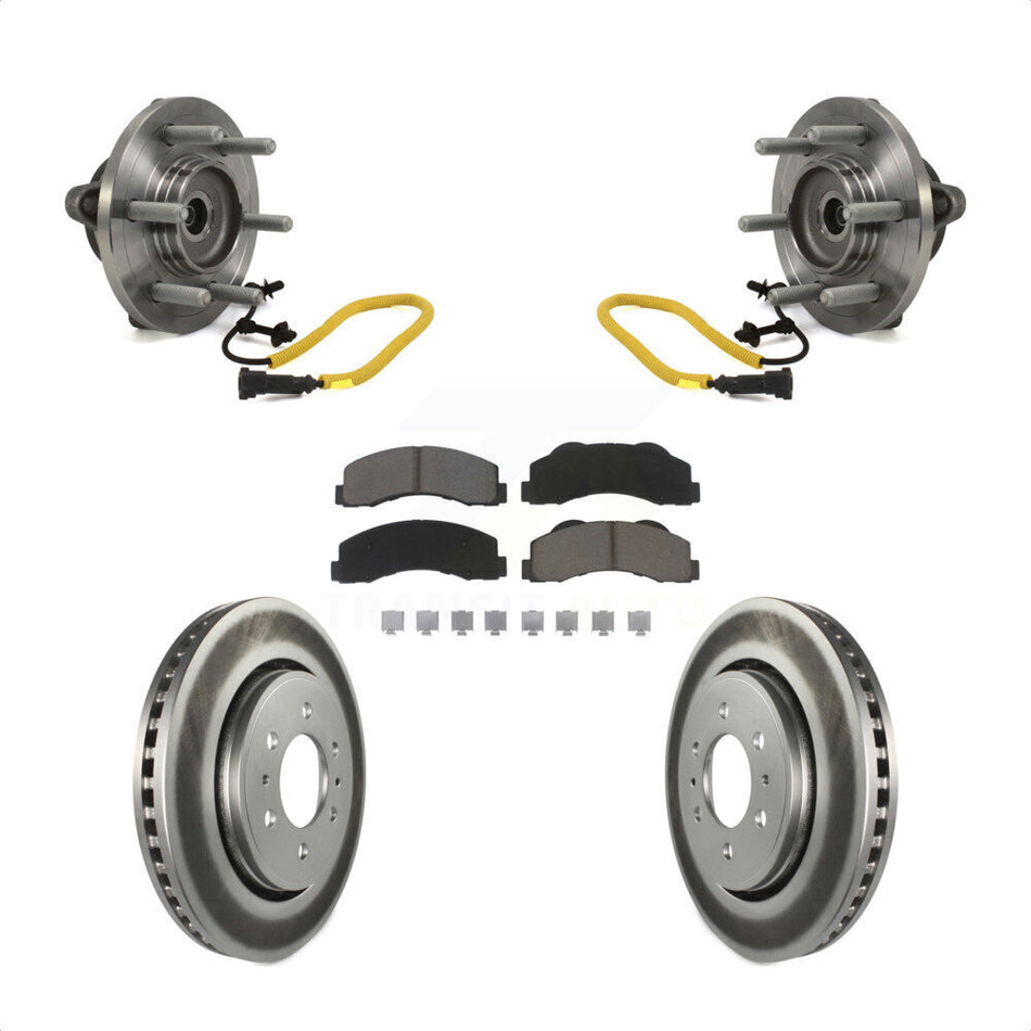 Front Hub Bearing Assembly With Coated Disc Brake Rotors And Ceramic Pads Kit For 2018-2020 Ford F-150 Limited Platinum SSV XL XLT King Ranch Lariat with 4WD KBB-121105 by Transit Auto