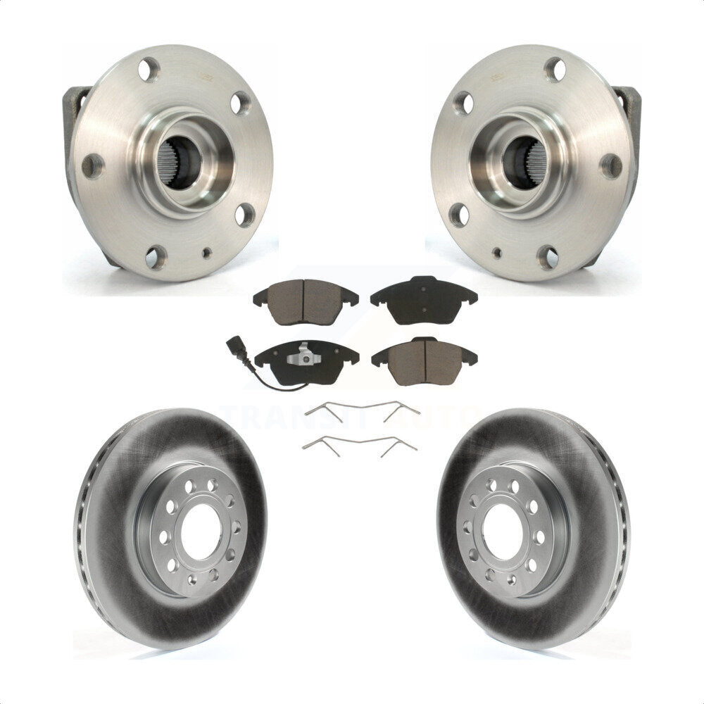 Front Hub Bearing Assembly With Coated Disc Brake Rotors And Ceramic Pads Kit For 2006-2009 Volkswagen Rabbit 3 Bolt Mounting Flange KBB-121183 by Transit Auto