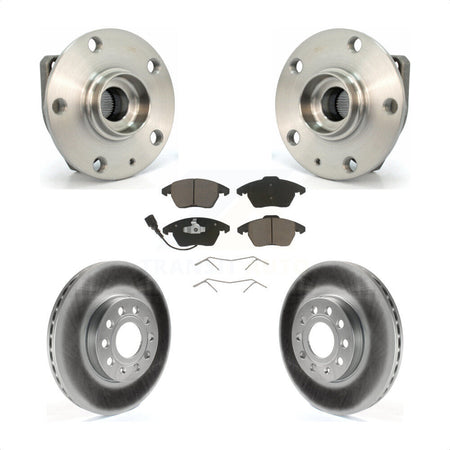 Front Hub Bearing Assembly With Coated Disc Brake Rotors And Ceramic Pads Kit For 2006-2009 Volkswagen Rabbit 3 Bolt Mounting Flange KBB-121183 by Transit Auto