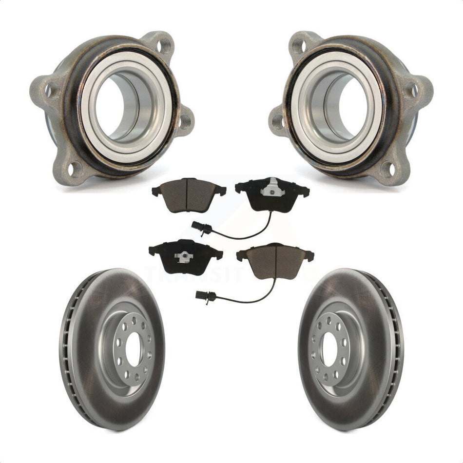 Front Hub Bearing Assembly With Coated Disc Brake Rotors And Ceramic Pads Kit For Audi A4 Quattro KBB-121375 by Transit Auto
