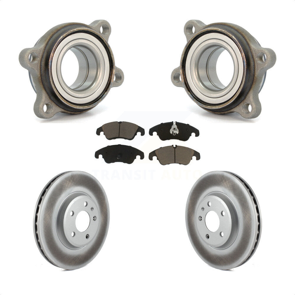 Front Hub Bearing Assembly With Coated Disc Brake Rotors And Ceramic Pads Kit For 2009 Audi A4 Sedan 85mm Pilot Diameter KBB-121380 by Transit Auto