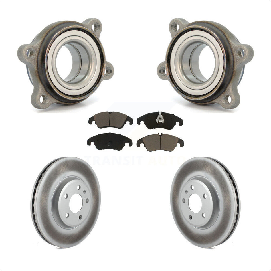 Front Hub Bearing Assembly With Coated Disc Brake Rotors And Ceramic Pads Kit For 2009 Audi A4 Sedan 85mm Pilot Diameter KBB-121380 by Transit Auto