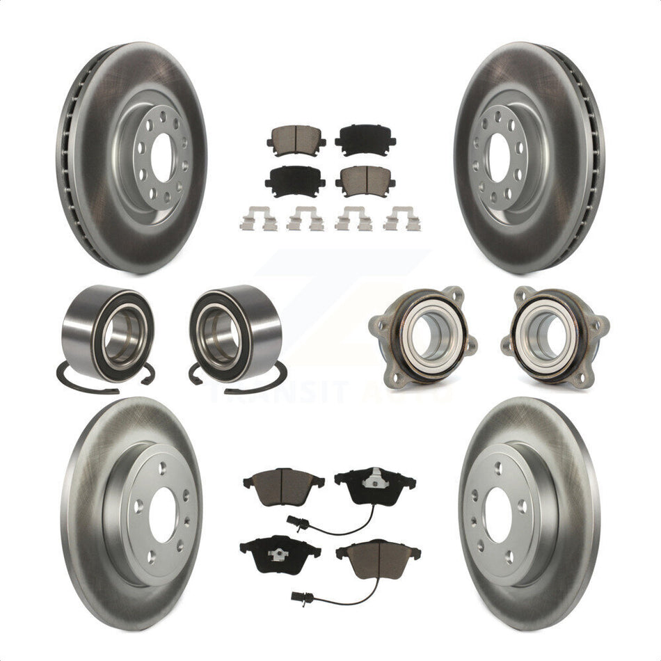 Front Rear Wheel Hub Bearings Assembly Coated Disc Brake Rotors And Ceramic Pads Shoes Kit (10Pc) For Audi A4 Quattro KBB-121572 by Transit Auto