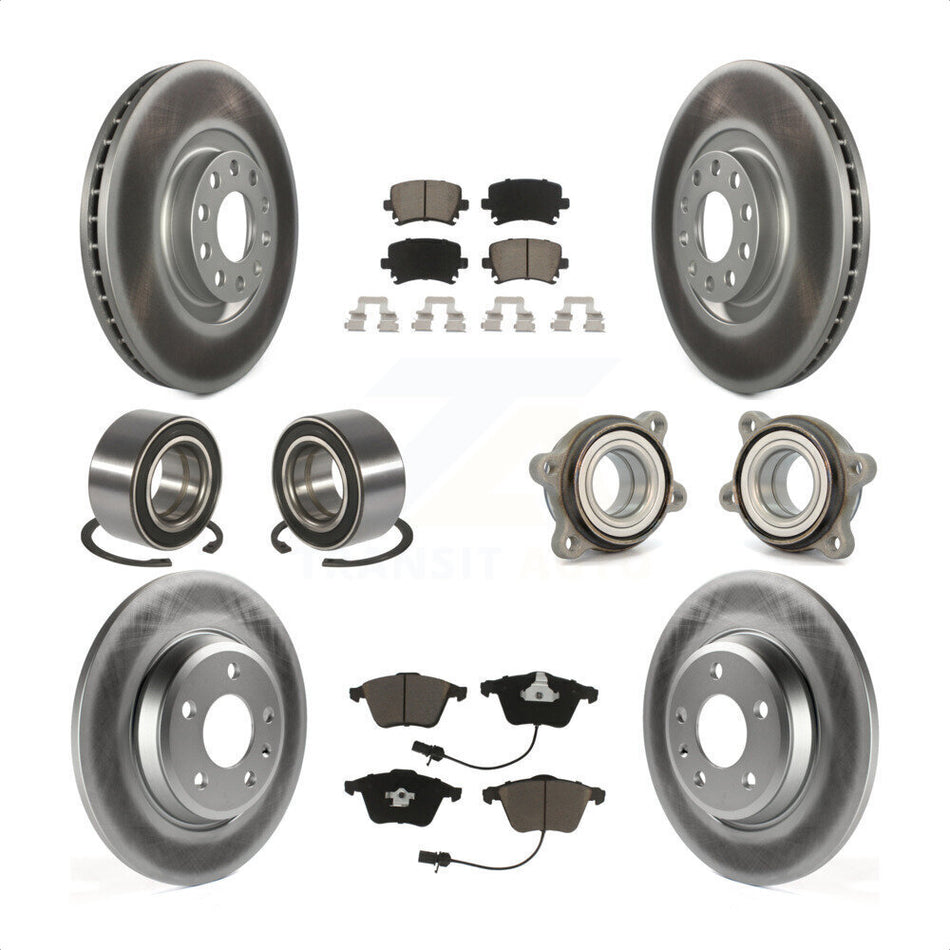 Front Rear Wheel Hub Bearings Assembly Coated Disc Brake Rotors And Ceramic Pads Shoes Kit (10Pc) For 2009 Audi A4 Quattro Convertible With 300mm Diameter Rotor KBB-121573 by Transit Auto