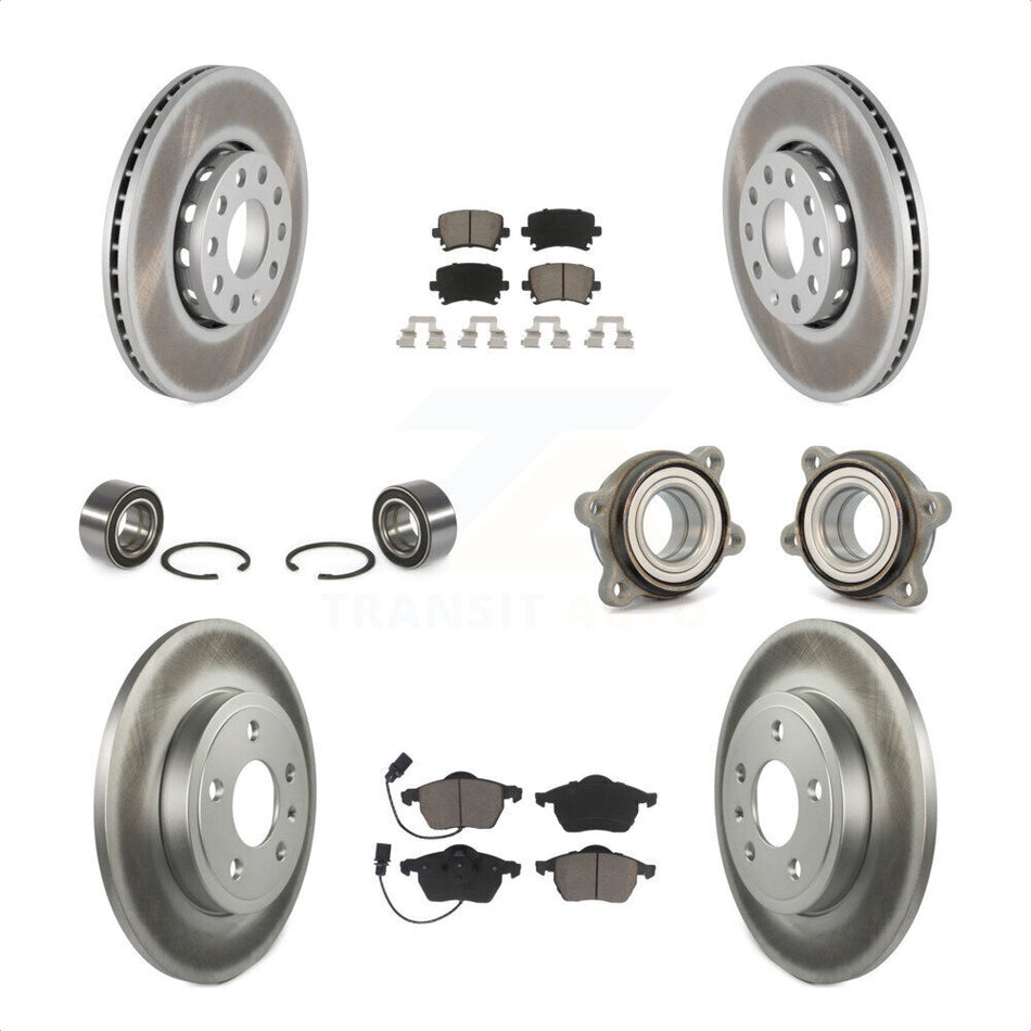 Front Rear Wheel Hub Bearings Assembly Coated Disc Brake Rotors And Ceramic Pads Shoes Kit (10Pc) For 2005-2006 Audi A4 Quattro With 288mm Diameter Rotor KBB-121601 by Transit Auto