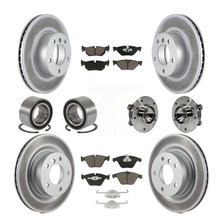 Front Rear Wheel Hub Bearings Assembly Coated Disc Brake Rotors And Ceramic Pads Shoes Kit (10Pc) For 2007 BMW 323i With 312mm Diameter Rotor KBB-121612 by Transit Auto