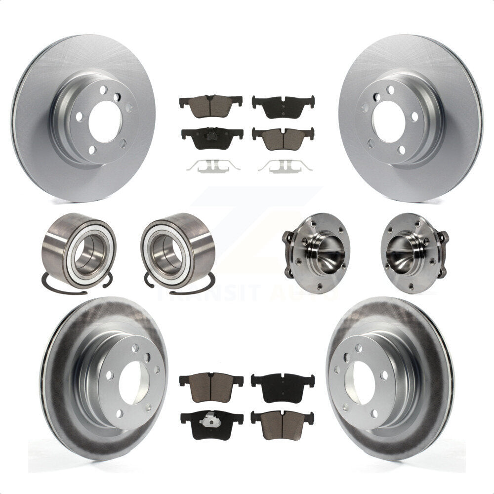 Front Rear Wheel Hub Bearing Coated Disc Brake Rotor And Pads Shoe Kit (10Pc) For 2012 BMW 328i Convertible Wagon with 2.0L Without Blue Painted Calipers With M Sport Package KBB-121620 by Transit Auto