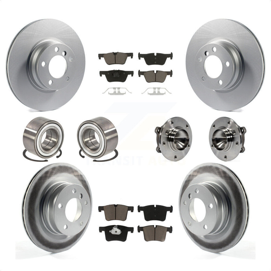Front Rear Wheel Hub Bearing Coated Disc Brake Rotor And Pads Shoe Kit (10Pc) For 2012 BMW 328i Convertible Wagon with 2.0L Without Blue Painted Calipers With M Sport Package KBB-121620 by Transit Auto