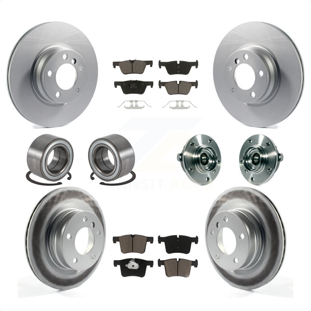 Front Rear Wheel Hub Bearing Assembly Coated Disc Brake Rotor And Ceramic Pad Shoe Kit (10Pc) For 2015-2016 BMW 228i xDrive Without Blue Painted Calipers With M Sport Package KBB-121724 by Transit Auto