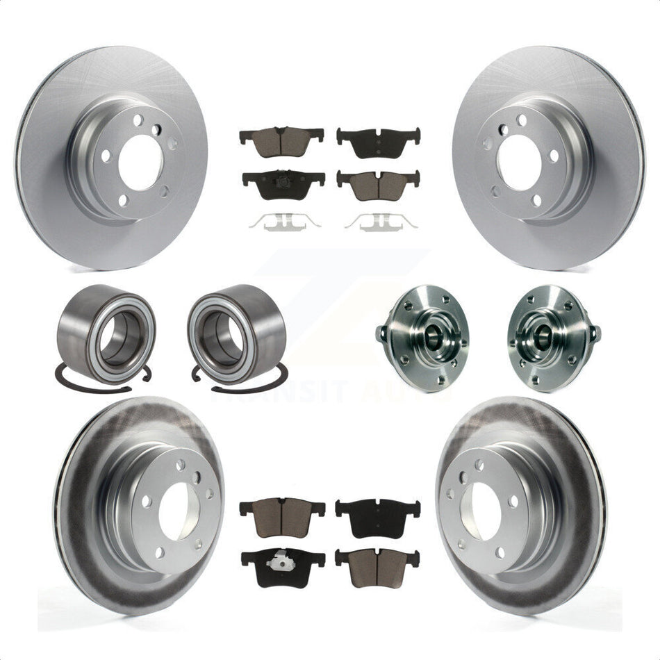 Front Rear Wheel Hub Bearing Assembly Coated Disc Brake Rotor And Ceramic Pad Shoe Kit (10Pc) For 2015-2016 BMW 228i xDrive Without Blue Painted Calipers With M Sport Package KBB-121724 by Transit Auto