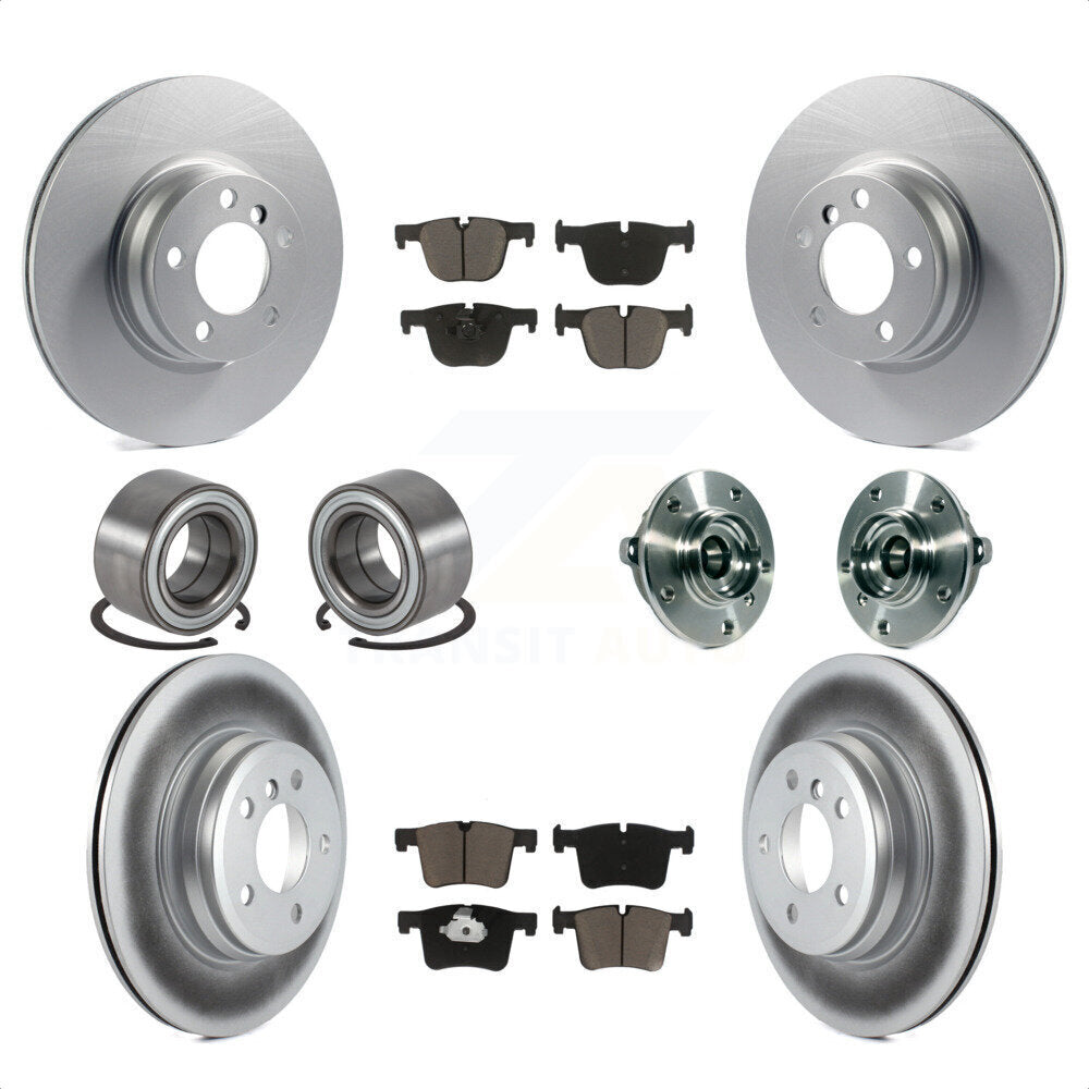 Front Rear Hub Bearings Coated Disc Brake Rotors And Ceramic Pads Shoes Kit (10Pc) For 2015-2016 BMW 428i xDrive Gran Coupe Without Blue Painted Calipers With M Sport Package KBB-121731 by Transit Auto