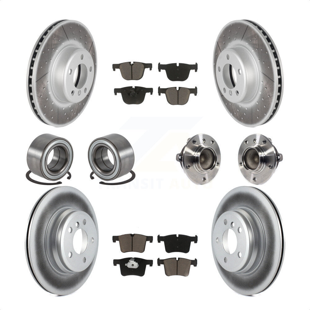 Front Rear Wheel Hub Bearings Assembly Coated Disc Brake Rotors And Ceramic Pads Shoes Kit (10Pc) For BMW 435i 335i Gran Coupe Without Blue Painted Calipers KBB-121733 by Transit Auto