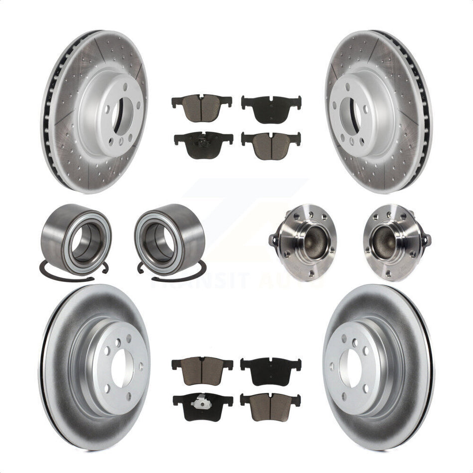 Front Rear Wheel Hub Bearings Assembly Coated Disc Brake Rotors And Ceramic Pads Shoes Kit (10Pc) For BMW 435i 335i Gran Coupe Without Blue Painted Calipers KBB-121733 by Transit Auto