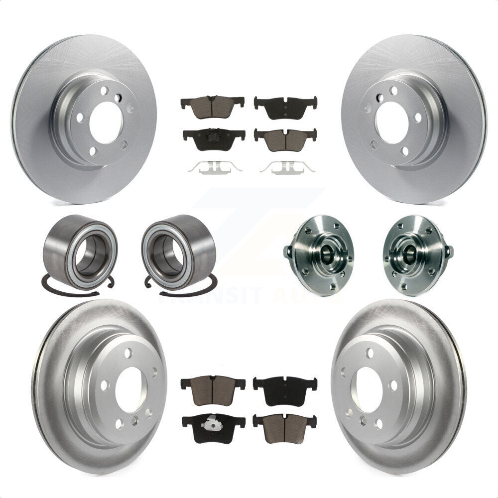 Front Rear Wheel Hub Bearings Assembly Coated Disc Brake Rotors And Ceramic Pads Shoes Kit (10Pc) For 2015 BMW 328i xDrive Without Blue Painted Calipers With M Sport Package KBB-121734 by Transit Auto