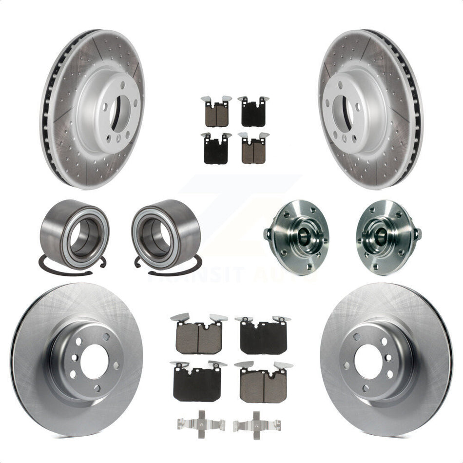 Front Rear Wheel Hub Bearings Assembly Coated Disc Brake Rotors And Ceramic Pads Shoes Kit (10Pc) For 2015-2016 BMW 228i xDrive With Blue Painted Calipers KBB-121744 by Transit Auto