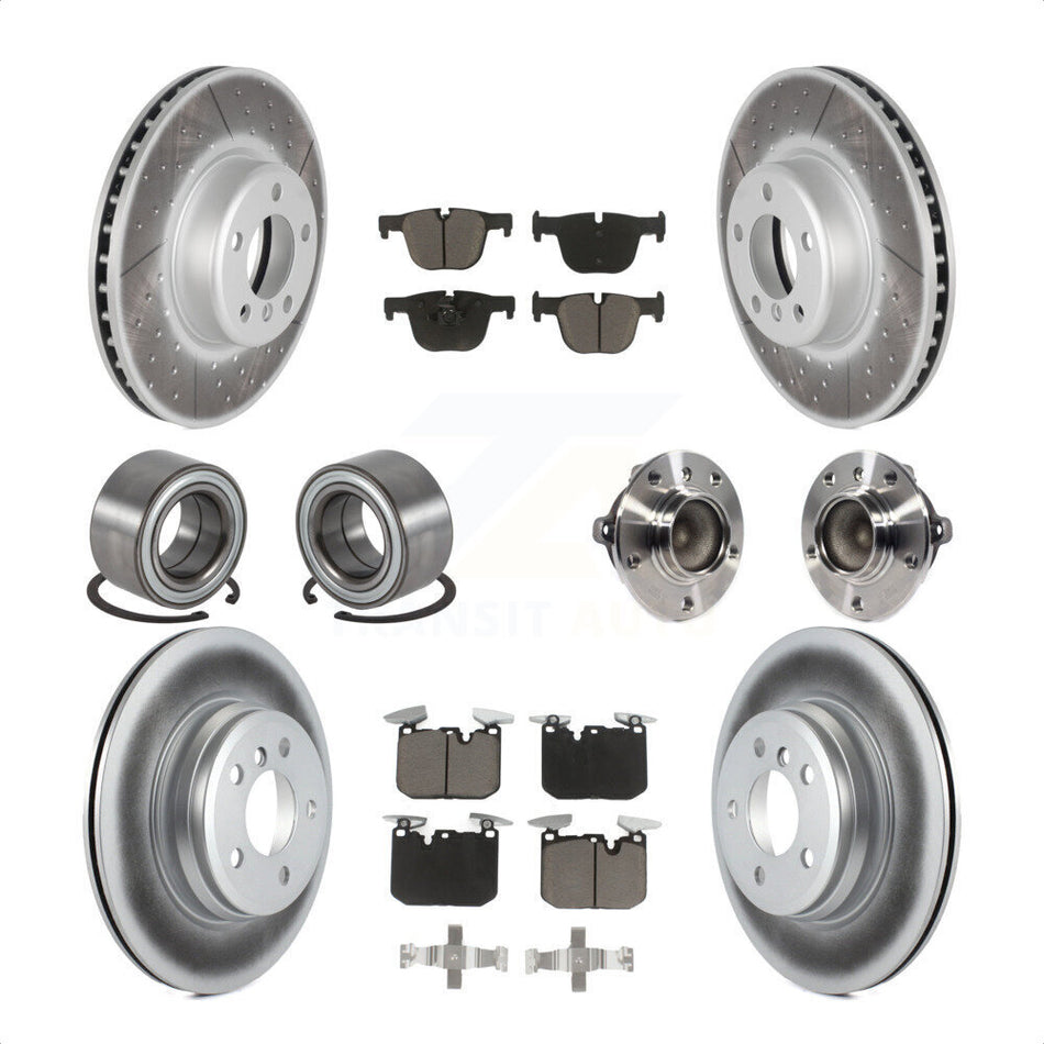 Front Rear Wheel Hub Bearings Assembly Coated Disc Brake Rotors And Ceramic Pads Shoes Kit (10Pc) For BMW 340i 435i Gran Coupe ActiveHybrid 3 KBB-121748 by Transit Auto