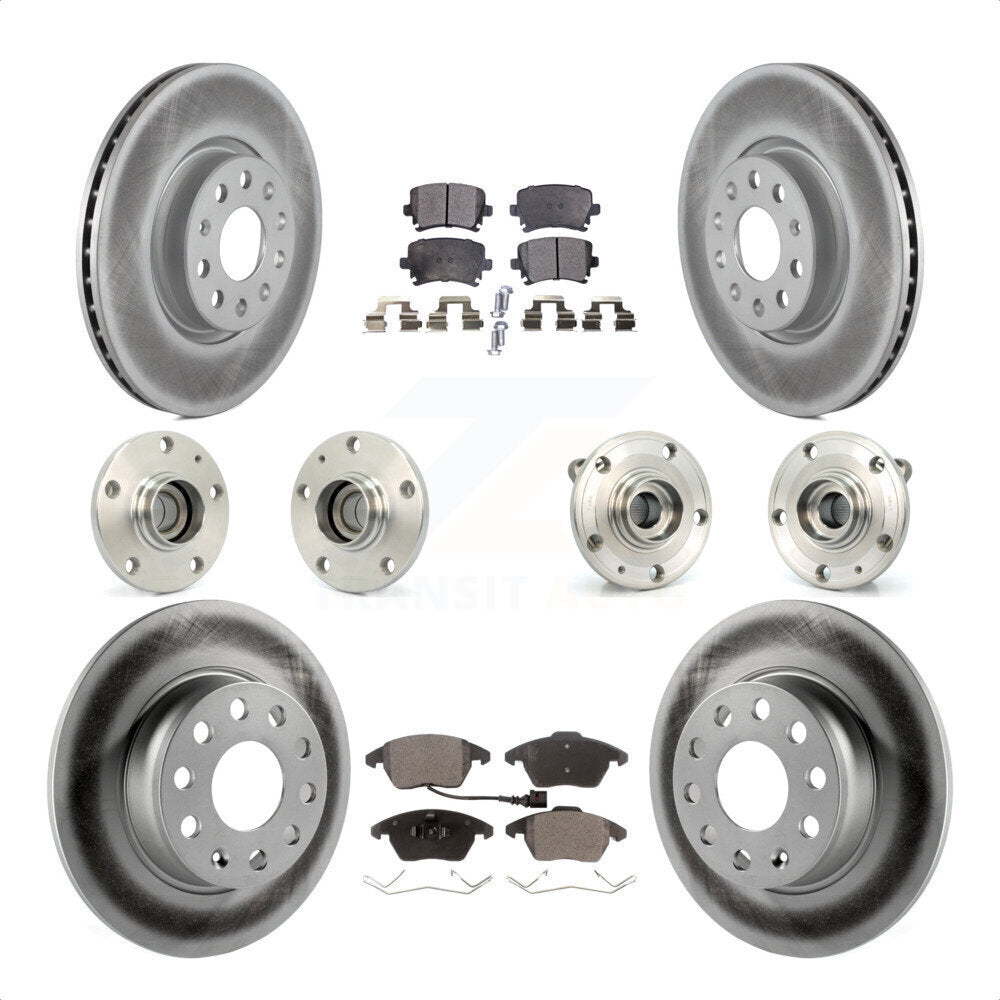 Front Rear Hub Bearings Assembly Coated Disc Brake Rotors And Semi-Metallic Pads Kit (10Pc) For 2011 Volkswagen GTI With 32mm bearing KBB-121776 by Transit Auto