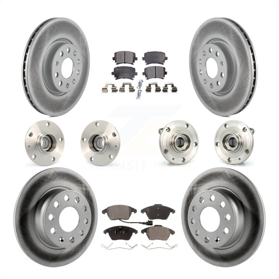 Front Rear Hub Bearings Assembly Coated Disc Brake Rotors And Semi-Metallic Pads Kit (10Pc) For 2011 Volkswagen GTI With 30mm bearing KBB-121777 by Transit Auto