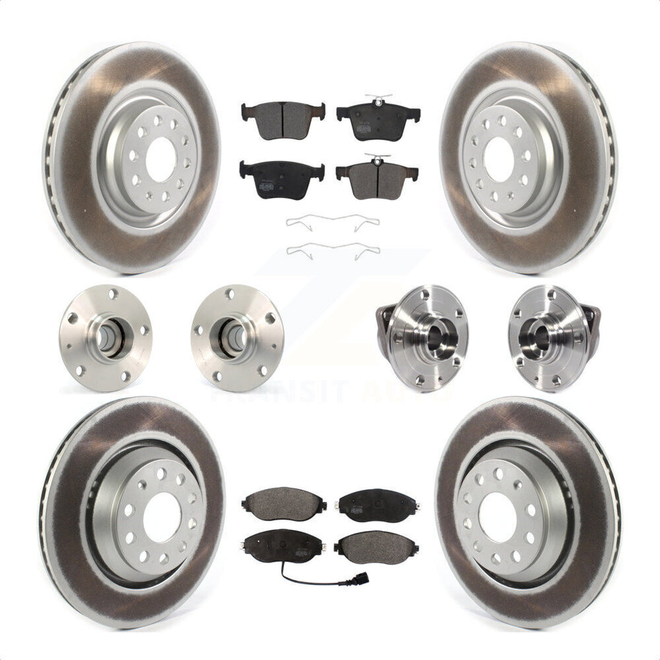 Front Rear Hub Bearings Assembly Coated Disc Brake Rotors And Semi-Metallic Pads Kit (10Pc) For 2017 Volkswagen Golf R Code 1LV 1ZB KBB-121783 by Transit Auto