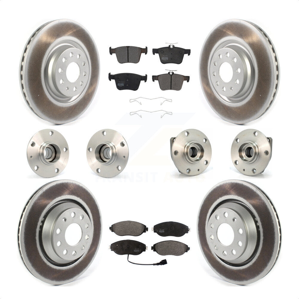 Front Rear Hub Bearings Assembly Coated Disc Brake Rotors And Semi-Metallic Pads Kit (10Pc) For 2017 Volkswagen Golf R Code 1ZE 1ZP KBB-121784 by Transit Auto