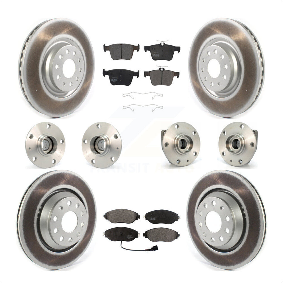 Front Rear Hub Bearings Assembly Coated Disc Brake Rotors And Semi-Metallic Pads Kit (10Pc) For 2017 Volkswagen Golf R Code 1ZE 1ZP KBB-121784 by Transit Auto