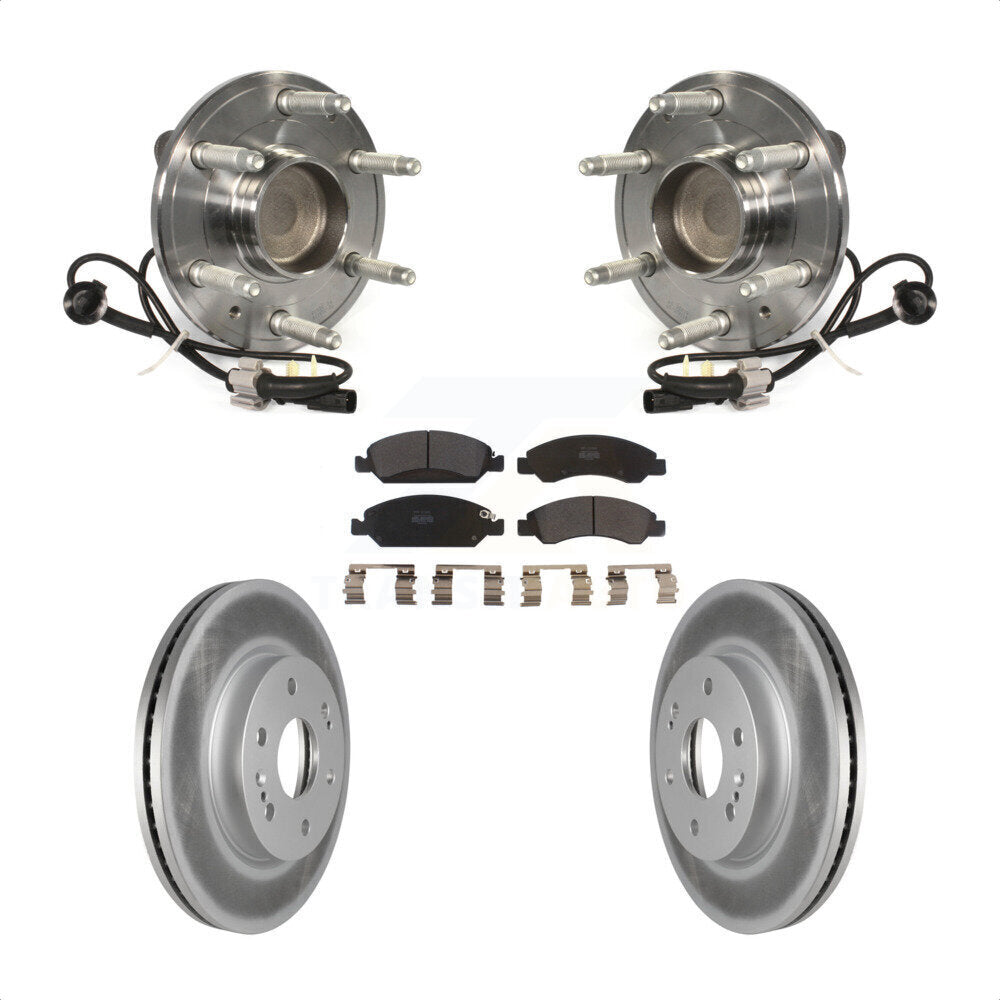 Front Hub Bearing Assembly With Coated Disc Brake Rotors And Semi-Metallic Pads Kit For 2019 Chevrolet Silverado 1500 LD RWD 4 Piston Caliper KBB-121792 by Transit Auto