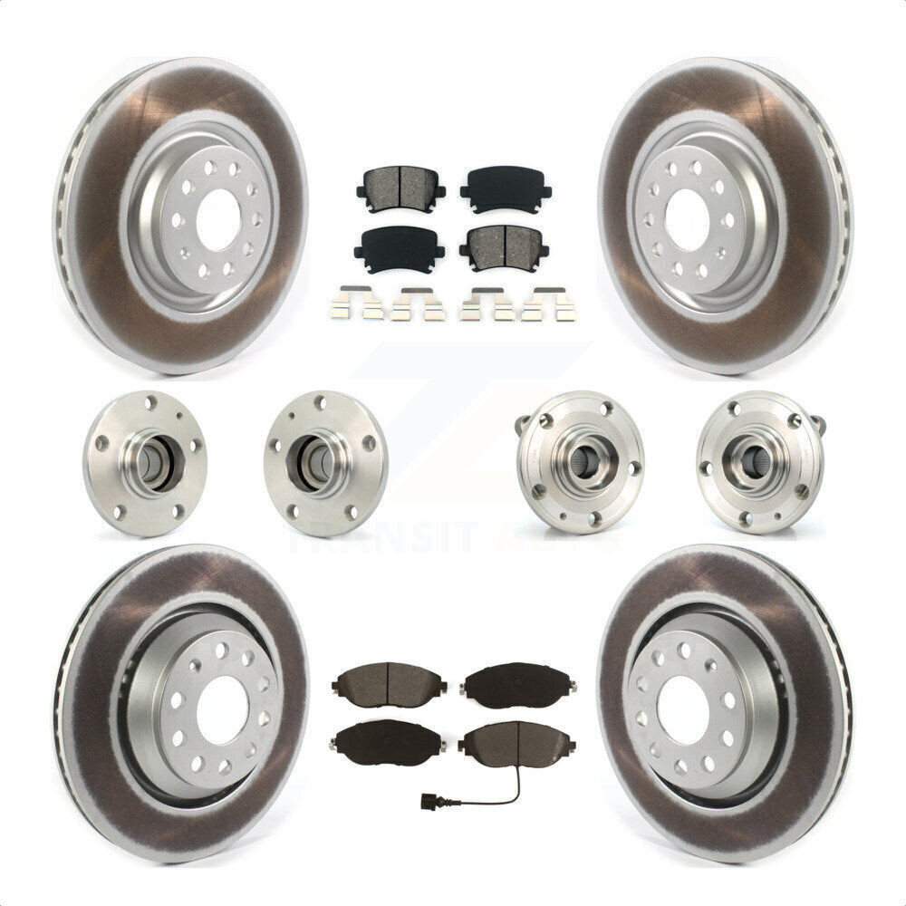 Front Rear Hub Bearings Assembly Coated Disc Brake Rotors And Semi-Metallic Pads Kit (10Pc) For 2016 Volkswagen CC AWD KBB-121823 by Transit Auto