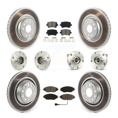 Front Rear Hub Bearings Assembly Coated Disc Brake Rotors And Semi-Metallic Pads Kit (10Pc) For 2016 Volkswagen CC AWD KBB-121823 by Transit Auto