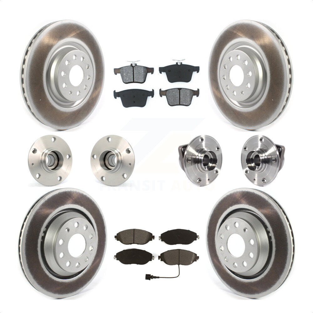 Front Rear Hub Bearings Assembly Coated Disc Brake Rotors And Semi-Metallic Pads Kit (10Pc) For 2017 Volkswagen Golf R Code 1LV 1ZB KBB-121831 by Transit Auto