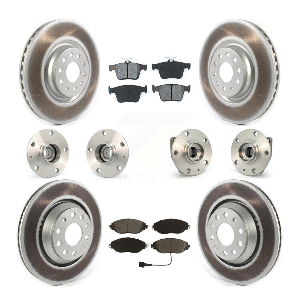 Front Rear Hub Bearings Assembly Coated Disc Brake Rotors And Semi-Metallic Pads Kit (10Pc) For 2017 Volkswagen Golf R Code 1ZE 1ZP KBB-121832 by Transit Auto