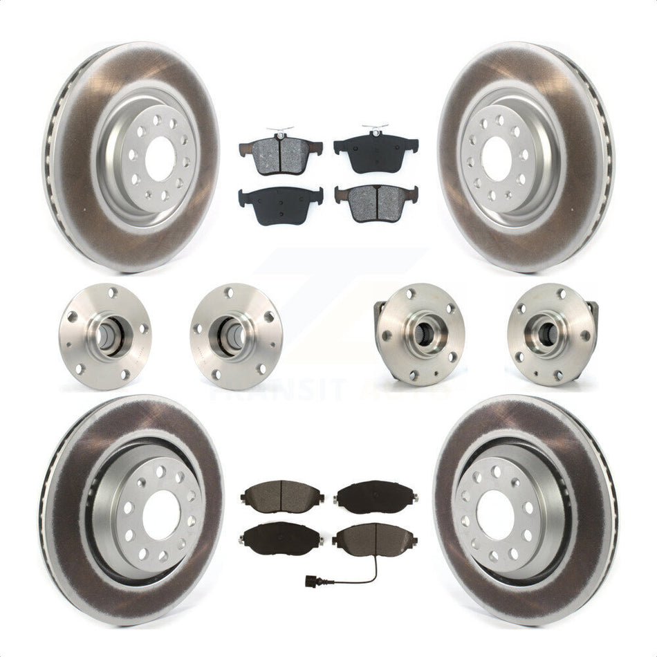 Front Rear Hub Bearings Assembly Coated Disc Brake Rotors And Semi-Metallic Pads Kit (10Pc) For 2017 Volkswagen Golf R Code 1ZE 1ZP KBB-121832 by Transit Auto