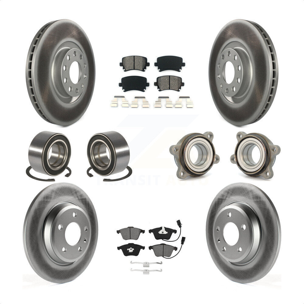 Front Rear Wheel Hub Bearings Assembly Coated Disc Brake Rotors And Semi-Metallic Pads Shoes Kit (10Pc) For 2009 Audi A4 Quattro Convertible With 300mm Diameter Rotor KBB-121850 by Transit Auto