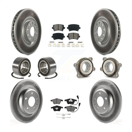 Front Rear Wheel Hub Bearings Assembly Coated Disc Brake Rotors And Semi-Metallic Pads Shoes Kit (10Pc) For 2009 Audi A4 Quattro Convertible With 300mm Diameter Rotor KBB-121850 by Transit Auto