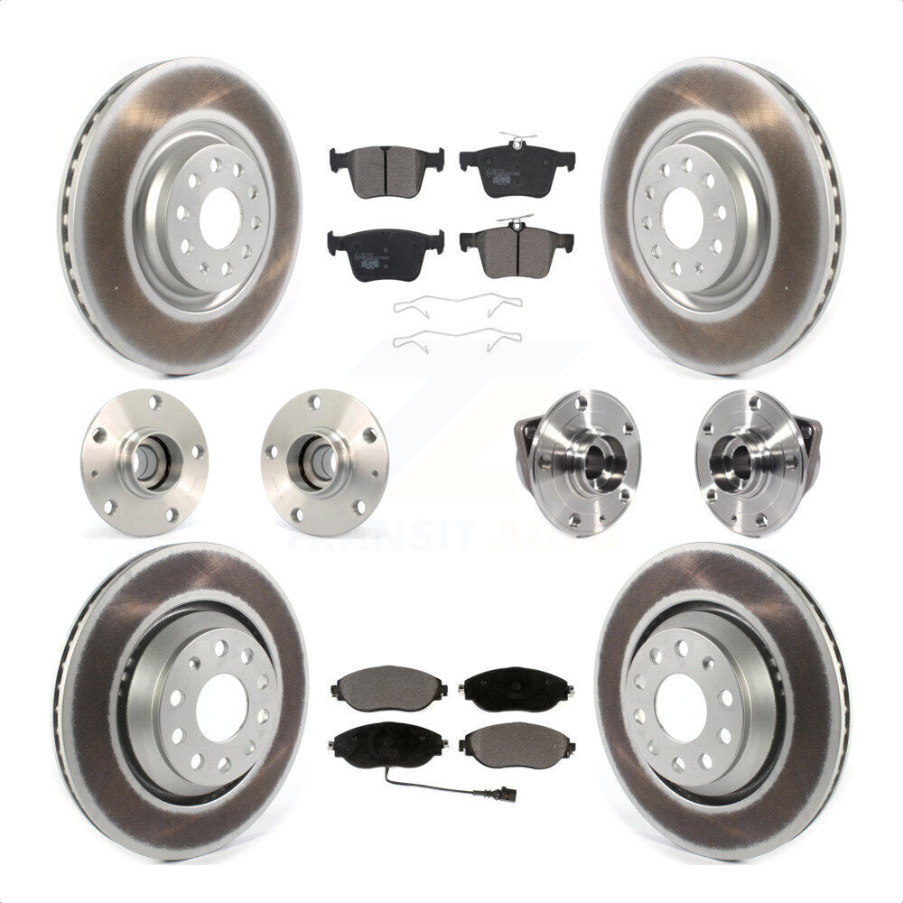 Front Rear Hub Bearings Assembly Coated Disc Brake Rotors And Ceramic Pads Kit (10Pc) For 2017 Volkswagen Golf R Code 1LV 1ZB KBB-121852 by Transit Auto