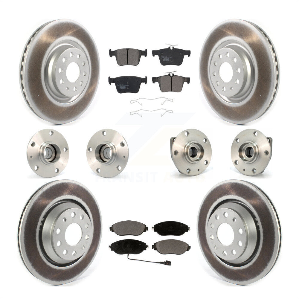 Front Rear Hub Bearings Assembly Coated Disc Brake Rotors And Ceramic Pads Kit (10Pc) For 2017 Volkswagen Golf R Code 1ZE 1ZP KBB-121853 by Transit Auto