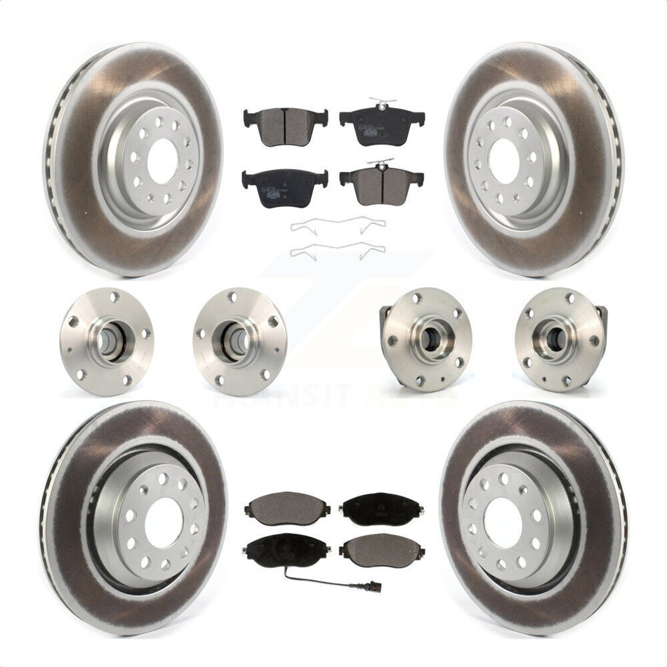 Front Rear Hub Bearings Assembly Coated Disc Brake Rotors And Ceramic Pads Kit (10Pc) For 2017 Volkswagen Golf R Code 1ZE 1ZP KBB-121853 by Transit Auto