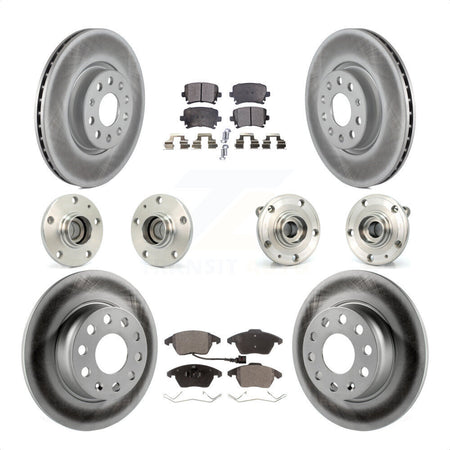 Front Rear Hub Bearings Assembly Coated Disc Brake Rotors And Ceramic Pads Kit (10Pc) For 2011 Volkswagen GTI With 32mm bearing KBB-121862 by Transit Auto