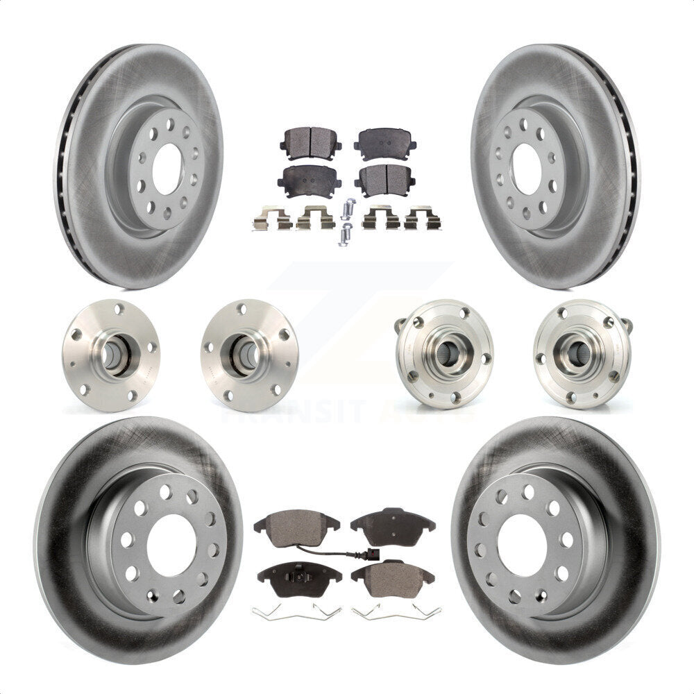 Front Rear Hub Bearings Assembly Coated Disc Brake Rotors And Ceramic Pads Kit (10Pc) For 2011 Volkswagen GTI With 30mm bearing KBB-121863 by Transit Auto