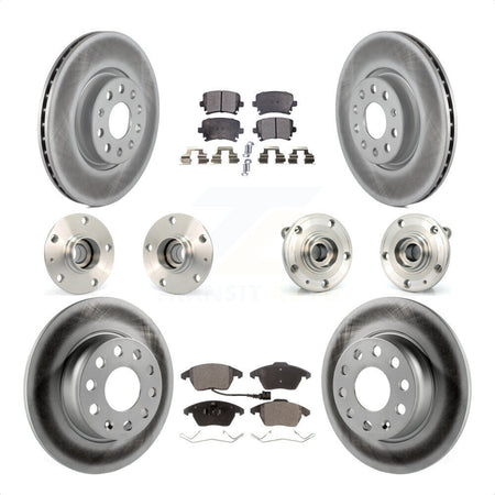 Front Rear Hub Bearings Assembly Coated Disc Brake Rotors And Ceramic Pads Kit (10Pc) For 2011 Volkswagen GTI With 30mm bearing KBB-121863 by Transit Auto