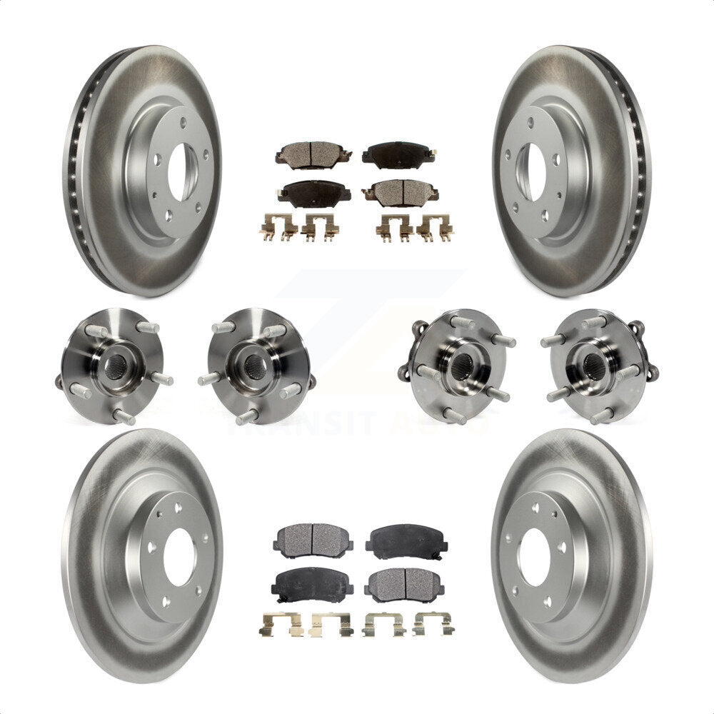Front Rear Hub Bearings Assembly Coated Disc Brake Rotors And Ceramic Pads Kit (10Pc) For 2015 Mazda CX-5 AWD With Electric Parking KBB-121870 by Transit Auto