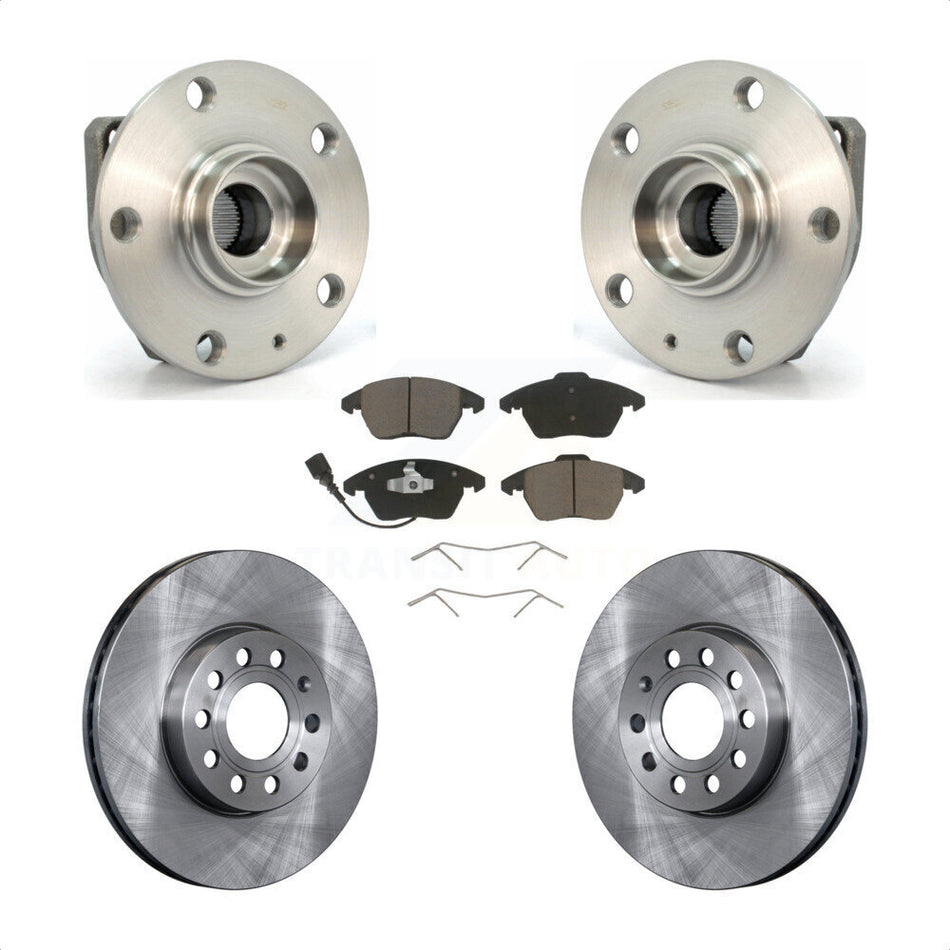 Front Hub Bearing Assembly With Disc Brake Rotors And Ceramic Pads Kit For 2006-2009 Volkswagen Rabbit 3 Bolt Mounting Flange KBB-122461 by Transit Auto