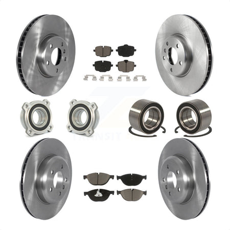 Front Rear Wheel Hub Bearings Assembly Disc Brake Rotors And Ceramic Pads Kit (10Pc) For 2011-2012 BMW 550i xDrive KBB-122586 by Transit Auto