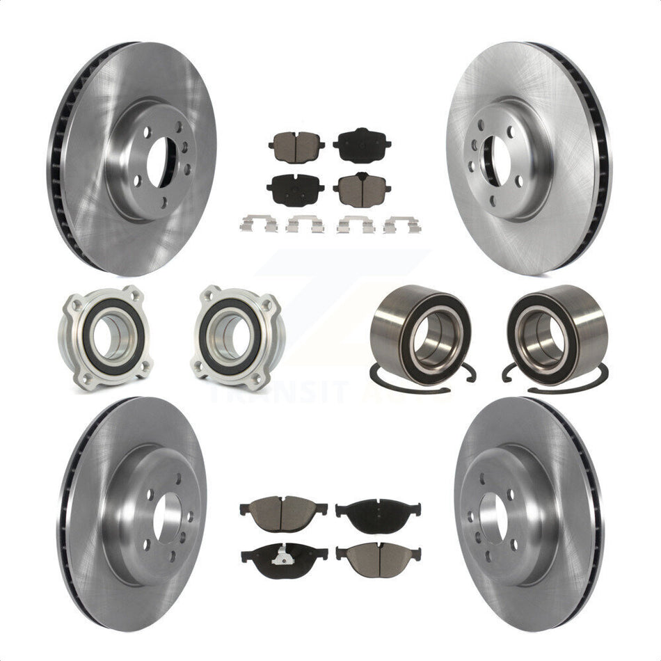 Front Rear Wheel Hub Bearings Assembly Disc Brake Rotors And Ceramic Pads Kit (10Pc) For 2011-2012 BMW 550i xDrive KBB-122586 by Transit Auto