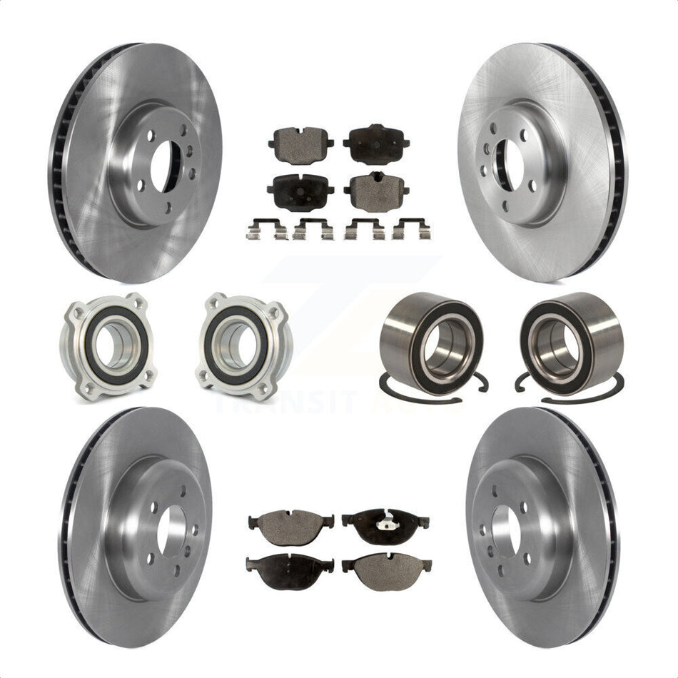 Front Rear Wheel Hub Bearings Assembly Disc Brake Rotors And Ceramic Pads Kit (10Pc) For 2011-2012 BMW 550i xDrive KBB-122596 by Transit Auto