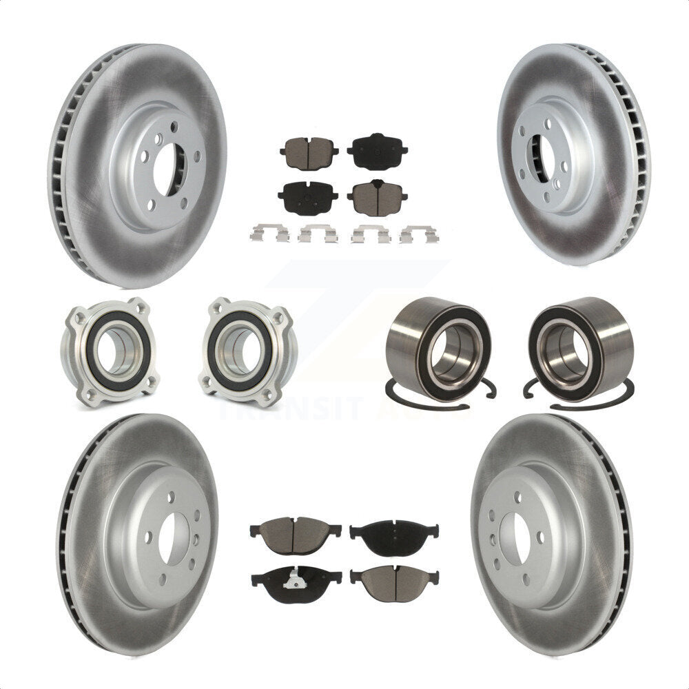 Front Rear Wheel Hub Bearings Assembly Coated Disc Brake Rotors And Ceramic Pads Kit (10Pc) For 2011-2012 BMW 550i xDrive KBB-122600 by Transit Auto