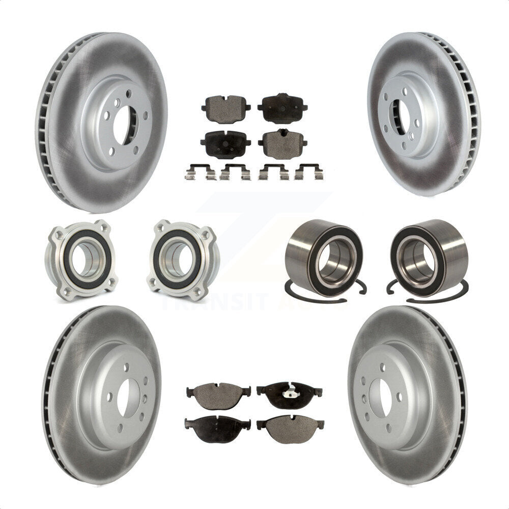 Front Rear Wheel Hub Bearings Assembly Coated Disc Brake Rotors And Ceramic Pads Kit (10Pc) For 2011-2012 BMW 550i xDrive KBB-122625 by Transit Auto