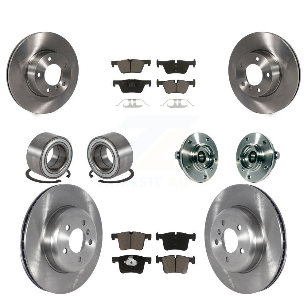 Front Rear Wheel Hub Bearings Assembly Disc Brake Rotors And Ceramic Pads Shoes Kit (10Pc) For 2016 BMW 328i GT xDrive With Blue Painted Calipers KBB-122653 by Transit Auto